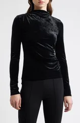 レイルズ レディース トップス シャツ モックネック ギャザー Rails Joelle Ruched Velour Mock Neck Top BLACK ブラックのサムネイル