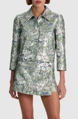 アリス アンド オリビア レディース アウター ジャケット・ブルゾン フラワー柄 トール フラワー Alice Olivia Weston Metallic Floral Jacquard Cropのサムネイル