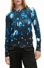 デジグアル レディース アウター パーカー・スウェット クルーネック フラワー柄 セーター フラワー Desigual Floral Fine Gauge Crewneck Sweater BLACKのサムネイル