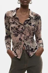 デジグアル レディース アウター パーカー・スウェット プリント シャツ Desigual Print Stretch ButtonUp Shirt GRAY BROWN グレーのサムネイル