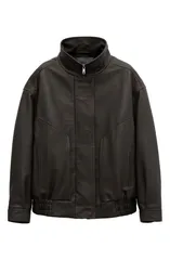 マンゴ レディース アウター コート レザー ジャケット MANGOversize Leather Jacket BROWN ブラウンのサムネイル
