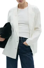 マンゴ レディース アウター ジャケット・ブルゾン MANGO Wrinkled Effect Double Breasted Suit Jacket WHITE ホワイトのサムネイル