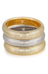 エティカ レディース アクセサリー ブレスレット・バングル・アンクレット Ettika Set of 3 Two Tone Stretch Cuff Bracelets MIXED METALのサムネイル
