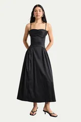 ウエアハウス レディース トップス ワンピース ギャザー ミディ Warehouse Dropped Waist Ruched Bust Midi Dress Black ブラックのサムネイル