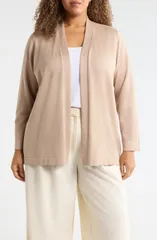 AK アンクライン レディース アウター カーディガン プラスサイズ AK ANNE KLEIN Chatham Open Front Cardigan Plus LATTEのサムネイル