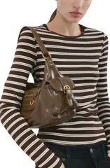 マンゴ レディース トップス Tシャツ MANGO Stripe Long Sleeve TShirt BROWN ブラウンのサムネイル