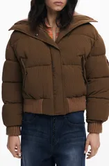 デジグアル レディース アウター コート ジャケット Desigual Mixed Media Puffer Jacket BROWN ブラウンのサムネイル