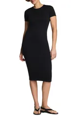 スパンク レディース トップス ワンピース クルーネック ミディ SPANX Ponte Crewneck Midi Dress CLASSIC BLACK ブラックのサムネイル