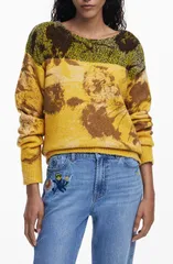 デジグアル レディース アウター パーカー・スウェット フラワー柄 セーター フラワー Desigual Abstract Floral Sweater YELLOW イエローのサムネイル