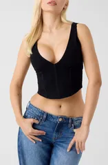 ゲス レディース トップス シャツ カットアウト GUESS Amaya Eyelet Cutout Crop Tank JET BLACKBLACK ブラックのサムネイル