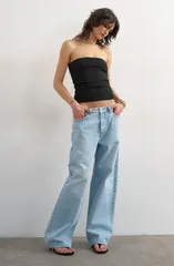 トップショップ レディース トップス シャツ コットン Topshop Stretch Cotton Tube Top BLACK ブラックのサムネイル