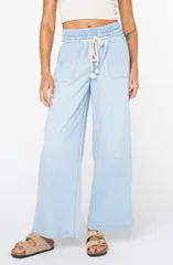 ロキシー レディース ボトムス デニムパンツ Roxy Paddle On Drawstring Denim Pants BEACHED WASH DENIM デニムのサムネイル