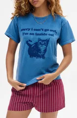 アーバンアウトフィッターズ レディース トップス Tシャツ コットン グラフィック BDG Urban Outfitters Inside Cat Cotton Graphic TShirt BLUEのサムネイル