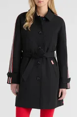 ハンター レディース アウター コート Hunter Sophia Sleeve Stripe Trench Coat BLACK ブラックのサムネイル