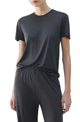 マンゴ レディース トップス Tシャツ MANGO Modal Pajama TShirt CHARCOAL チャコールのサムネイル