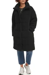 リーバイス レディース アウター ジャケット・ブルゾン キルティング コート フリース Levis Quilted Fleece Long Teddy Coat BLACK ブラックのサムネイル