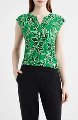 AK アンクライン レディース トップス シャツ プチ プリント AK ANNE KLEIN Tropical Print Dolman Sleeve Top Petite TROPICAL GREEのサムネイル