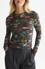 スコッチアンドソーダ レディース トップス シャツ プリント Scotch Soda Print Long Sleeve TShirt GLITCH DREAM FOREST NIGHT フォレストのサムネイル