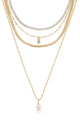 エティカ レディース アクセサリー ネックレス・チョーカー レース マキシ Ettika Maximalist Laye red Crystal Faux Pearl Necklace GOLD ゴーのサムネイル