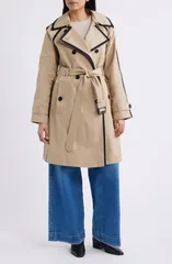 ロンドンフォグ レディース アウター コート London Fog Double Breasted Trench Coat STONE BLACK ブラックのサムネイル