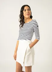 セイントジェームス レディース トップス シャツ プチ Saint James GARDECOTE III UV Fabric Breton Striped Top Petite whitenavyのサムネイル