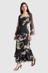 ウエアハウス レディース トップス ワンピース フリル裾 プリント フリル ミディ Warehouse Printed Scoop Neck Ruffle Hemidi Dress Floralのサムネイル