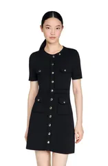 サンドロ レディース トップス ワンピース ニット SANDRO Buttonup knit short dress Black ブラックのサムネイル