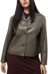 マンゴ レディース アウター ジャケット・ブルゾン プラスサイズ レザー フェイクレザー MANGO Faux Leather Jacket Plus Regular DARK GREEN グリーンのサムネイル