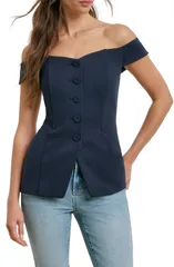 フェイバリット ドーター レディース トップス シャツ Favorite Daughter The One That I Want Off the Shoulder Top NAVY ネイビーのサムネイル