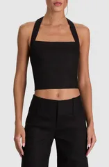 アリス アンド オリビア レディース トップス シャツ ホルター Alice Olivia Fiona Crop Halter Top BLACK ブラックのサムネイル