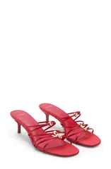 マンゴ レディース シューズ サンダル サテン ヒール MANGO Kitten Heel Satin Strap Sandal Women RED レッドのサムネイル