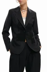 デジグアル レディース アウター ジャケット・ブルゾン ブレザー Desigual Mixed Media Pinstripe Single Breasted Blazer DARK GREY グレーのサムネイル