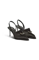 バルマン レディース シューズ スニーカー サテン Balmain Satin slingbacks with piercing black ブラックのサムネイル