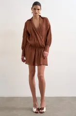 トップショップ レディース トップス ワンピース シャツ Topshop Long Sleeve Rib Shirtdress RUST ラストのサムネイル