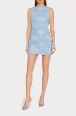 ミリー レディース トップス ワンピース フラワー柄 ミニ ツイード フラワー Milly Ivette Tweed Floral Appliqu Shift Minidress LIGHT BLUEのサムネイル