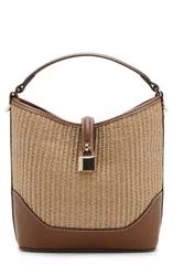 マンゴ レディース バッグ コントラスト レザー フェイクレザー MANGO Contrasting Canvas Faux Leather Bucket Bag LEATHERのサムネイル