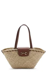 マンゴ レディース バッグ MANGO Medium Natural Fiber Shoulder Bag NATURAL LEATHERのサムネイル