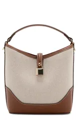 マンゴ レディース バッグ コントラスト MANGO Contrasting Canvas Bucket Bag LEATHERのサムネイル