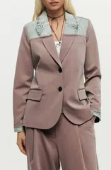 デジグアル レディース アウター コート デニム ブレザー Desigual Denim Trim Blazer PINK ピンクのサムネイル