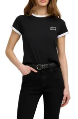 フェイバリット ドーター レディース トップス シャツ ロゴ Favorite Daughter Logo Crop Ringer TShirt BLACK OFF WHITE オフホワイトのサムネイル