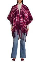 ランズエンド レディース アクセサリー マフラー・ストール・スカーフ Lands End Brushed Boucle Ruana Vivid PlumMagenta Plaid マゼンタのサムネイル