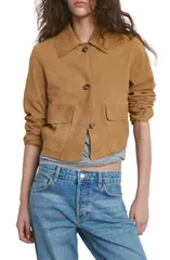 マンゴ レディース アウター コート スエード ジャケット MANGO Suede Jacket OCHREのサムネイル
