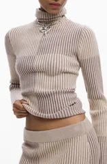 デジグアル レディース アウター パーカー・スウェット タートルネック セーター Desigual Check Rib Turtleneck Sweater BROWN ブラウンのサムネイル