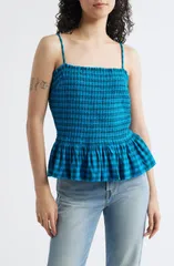 フリーピープル レディース トップス シャツ ギンガムチェック ギンガム Free People Sundance Gingham Peplum Tank TEAL COMBO ティールのサムネイル