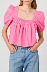 フレンチコネクション レディース トップス シャツ コットン French Connection Cambria Cotton Puff Sleeve Top GUAVA PINK ピンクのサムネイル