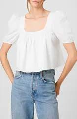 フレンチコネクション レディース トップス シャツ コットン French Connection Cambria Cotton Puff Sleeve Top SUMMER WHITE ホワイトのサムネイル