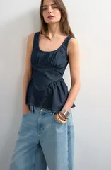 トップショップ レディース トップス シャツ デニム Topshop Denim Peplum Tank BLUE ブルーのサムネイル