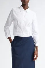 トムブラウン レディース トップス シャツ コットン Thom Browne Crop Cotton ButtonUp Shirt WHITE ホワイトのサムネイル