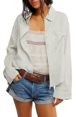 フリーピープル レディース トップス シャツ リネン Free People Laurel Striped Linen Blend Button Up Shirt IVORY COMBO アイボリーのサムネイル