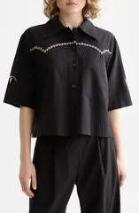 スコッチアンドソーダ レディース トップス シャツ Scotch Soda Boxy Short Sleeve ButtonUp Shirt METEORITEのサムネイル